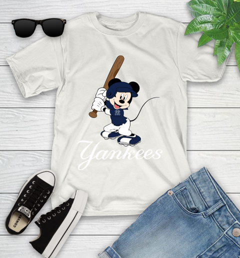 MLB Baseball New York Yankees Cheerful Mickey Mouse Shirt Youth T-Shirt 2