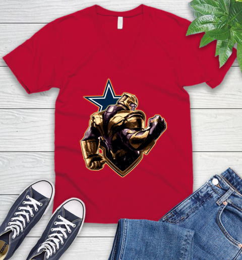 NFL Thanos Avengers Endgame Football Sports Dallas Cowboys V-Neck T-Shirt 7