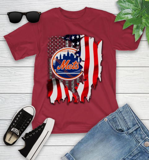 New York Mets MLB Baseball American Flag Youth T-Shirt 14
