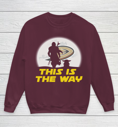 Anaheim Ducks NHL Ice Hockey Star Wars Yoda And Mandalorian This Is The Way Youth Sweatshirt 4