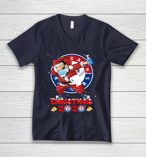 Texas Rangers Funny Santa Claus Dabbing Christmas 2020 MLB V-Neck T-Shirt 2