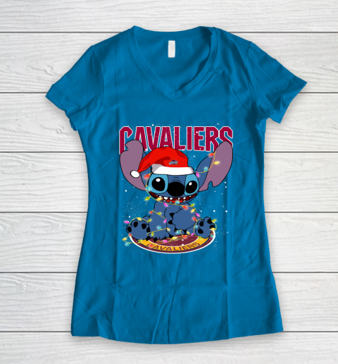 Cleveland Cavaliers NBA noel stitch Basketball Christmas Women's V-Neck T-Shirt 4