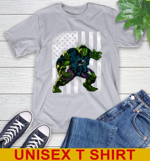 San Jose Sharks Hulk Marvel Avengers NHL Hockey American Flag T-Shirt - Image 6