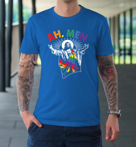 Ah Men Funny LGBT Gay Pride Jesus Rainbow Flag Christian T-Shirt 15