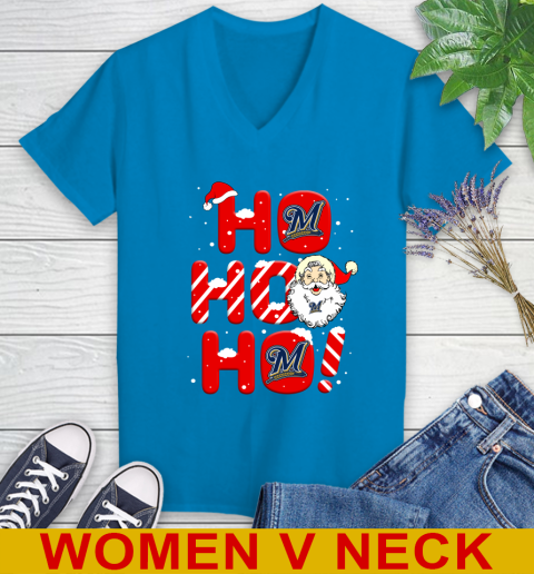 Milwaukee Brewers MLB Baseball Ho Ho Ho Santa Claus Merry Christmas Shirt Women's V-Neck T-Shirt 7