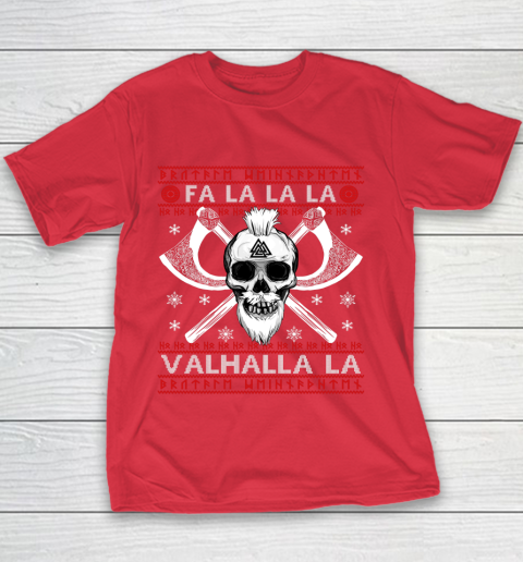 Ugly Christmas Sweater Fa La La Valhalla Viking Youth T-Shirt 7