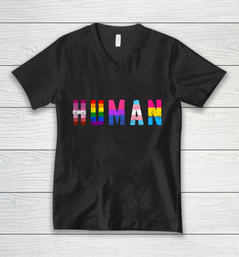 HUMAN Flag LGBT Gay Pride Month Transgender V-Neck T-Shirt