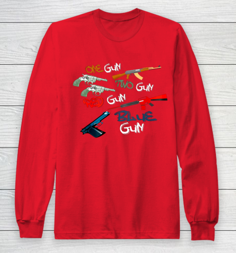 One Gun Two Gun Red Gun Blue Gun Funny Long Sleeve T-Shirt 7
