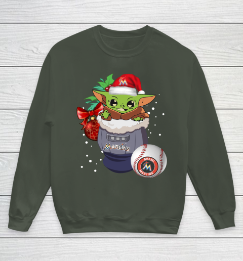 Miami Marlins Christmas Baby Yoda Star Wars Funny Happy MLB Youth Sweatshirt 10