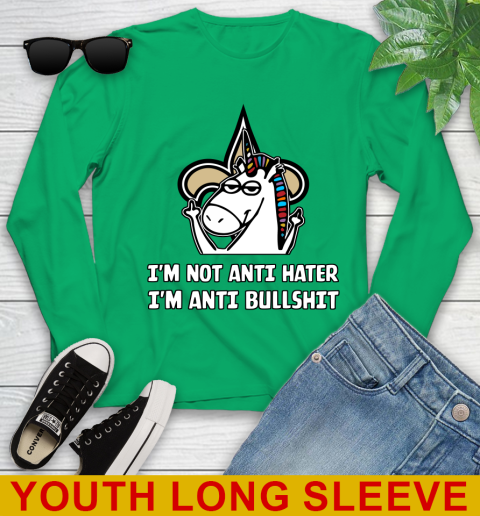 New Orleans Saints NFL Football Unicorn I'm Not Anti Hater I'm Anti Bullshit Youth Long Sleeve 7