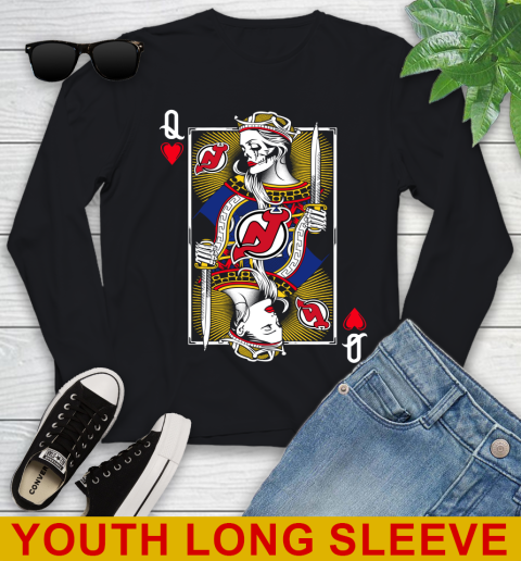 NHL Hockey New Jersey Devils The Queen Of Hearts Card Shirt Youth Long Sleeve