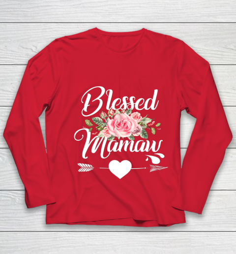 Blessed Mamaw Thanksgiving Christmas Floral Gift For Grandma Youth Long Sleeve 8