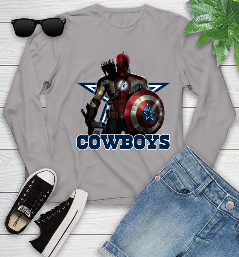 NFL Captain America Thor Spider Man Hawkeye Avengers Endgame Football Dallas Cowboys Youth Long Sleeve 5