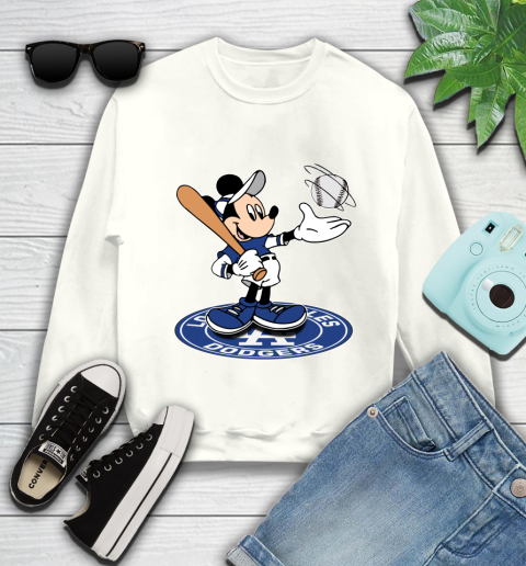 MLB Baseball Los Angeles Dodgers Cheerful Mickey Disney Shirt Youth Sweatshirt 2