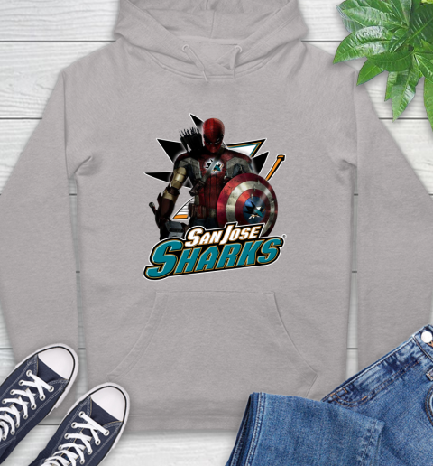 NHL Captain America Thor Spider Man Hawkeye Avengers Endgame Hockey San Jose Sharks Hoodie 12