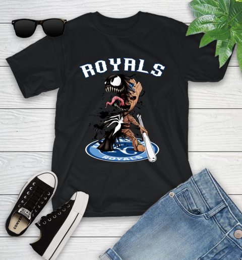 MLB Kansas City Royals Baseball Venom Groot Guardians Of The Galaxy Youth T-Shirt 2