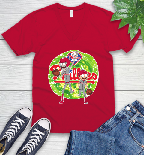 MLB Philadelphia Phillies Rick And Morty Baseball Sports V-Neck T-Shirt 8