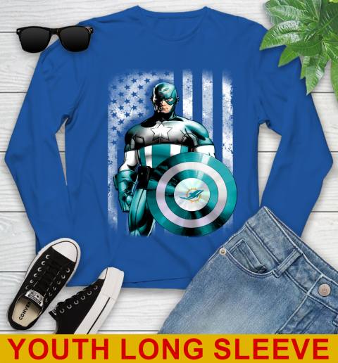 Miami Dolphins NFL Football Captain America Marvel Avengers American Flag Shirt Youth Long Sleeve 10