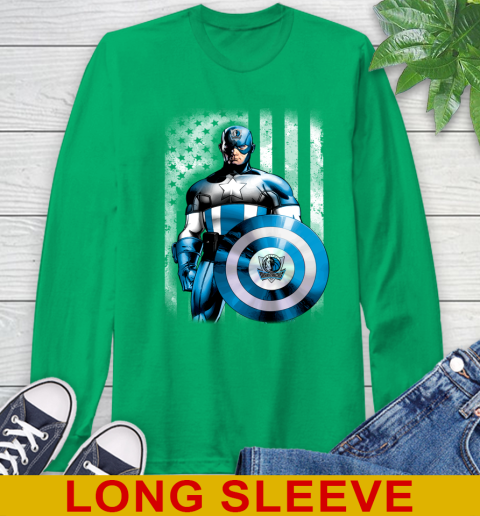 Dallas Mavericks NBA Basketball Captain America Marvel Avengers American Flag Shirt Long Sleeve T-Shirt 8