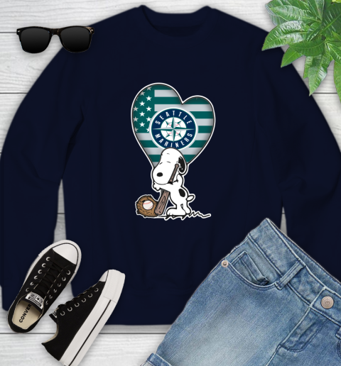 Seattle Mariners MLB Baseball The Peanuts Movie Adorable Snoopy Youth Sweatshirt 3