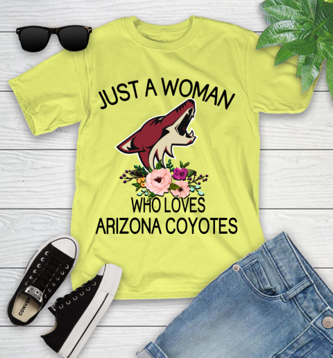 NHL Just A Woman Who Loves Arizona Coyotes Hockey Sports Youth T-Shirt 5