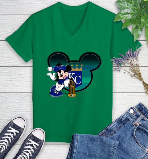 MLB Kansas City Royals The Commissioner's Trophy Mickey Mouse Disney Women's V-Neck T-Shirt 5