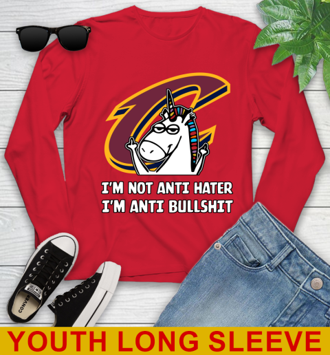 Cleveland Cavaliers NBA Basketball Unicorn I'm Not Anti Hater I'm Anti Bullshit Youth Long Sleeve 11