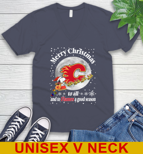 Calgary Flames Merry Christmas To All And To Flames A Good Season NHL Hockey Sports V-Neck T-Shirt 7