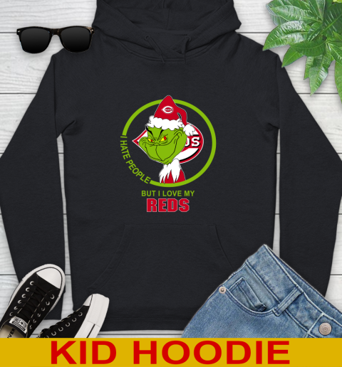Cincinnati Reds MLB Christmas Grinch I Hate People But I Love My Favorite Baseball Team Youth Hoodie 2
