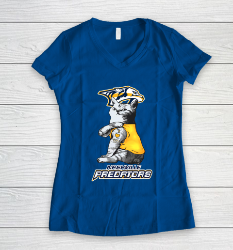 NHL My Cat Loves Nashville Predators Hockey Women's V-Neck T-Shirt 7