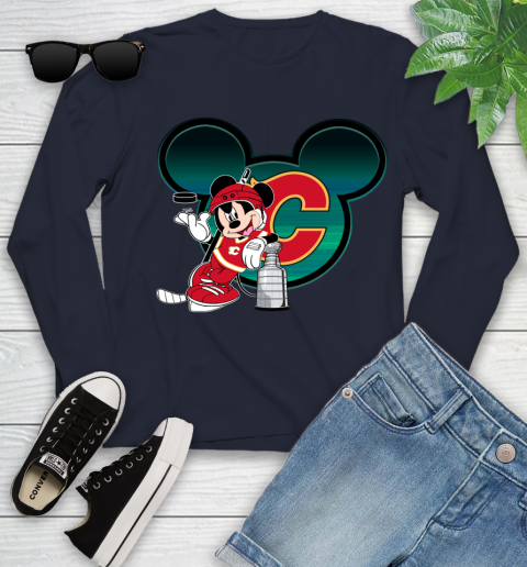 NHL Calgary Flames Stanley Cup Mickey Mouse Disney Hockey T Shirt Youth Long Sleeve 3