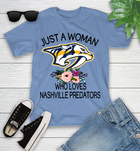 NHL Just A Woman Who Loves Nashville Predators Hockey Sports Youth T-Shirt 9