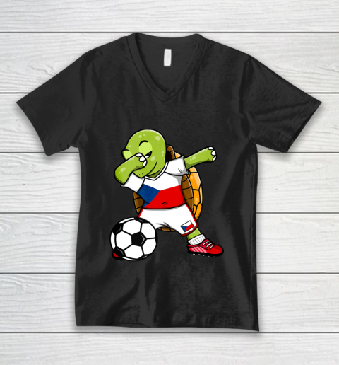 Dabbing Turtle Czech Republic Soccer Fans Jersey Football V-Neck T-Shirt