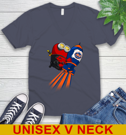 MLB Baseball New York Mets Deadpool Minion Marvel Shirt V-Neck T-Shirt 7