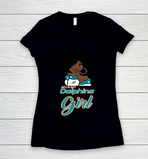 Miami Dolphins Girl NFL Women's V-Neck T-Shirt