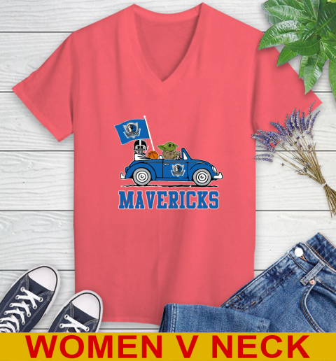 NBA Basketball Dallas Mavericks Darth Vader Baby Yoda Driving Star Wars Shirt Women's V-Neck T-Shirt 7