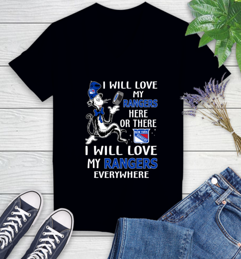 NHL Hockey New York Rangers I Will Love My Rangers Everywhere Dr Seuss Shirt Women's V-Neck T-Shirt