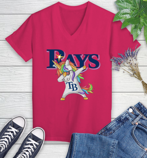 Tampa Bay Rays MLB Baseball Funny Unicorn Dabbing Sports Women's V-Neck T-Shirt 9