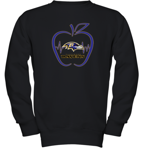 Apple Heartbeat Teacher Symbol Baltimore Ravens Youth Sweatshirt