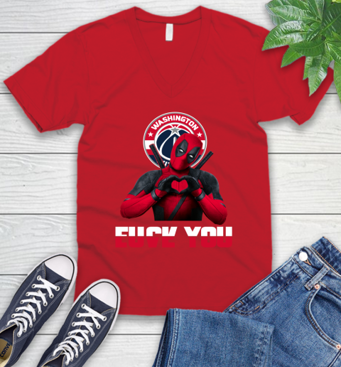 NBA Washington Wizards Deadpool Love You Fuck You Basketball Sports V-Neck T-Shirt 6