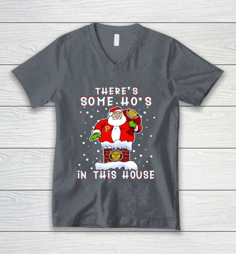 Pittsburgh Pirates Christmas There Is Some Hos In This House Santa Stuck In The Chimney MLB V-Neck T-Shirt 4
