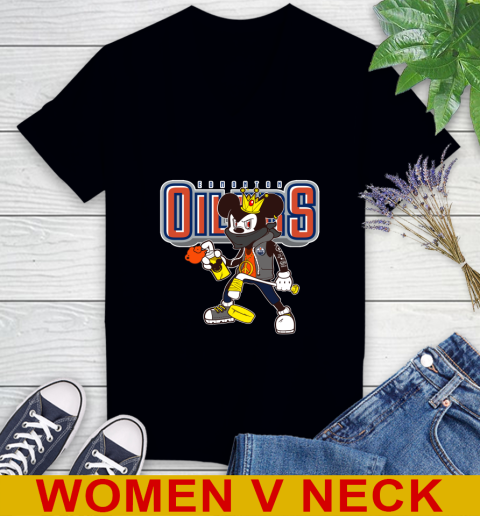 Edmonton Oilers NHL Hockey Mickey Peace Sign Sports Women's V-Neck T-Shirt 2