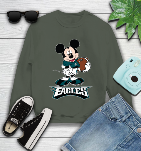 NFL Football Philadelphia Eagles Cheerful Mickey Mouse Shirt Youth Sweatshirt - Image 10