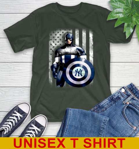 New York Yankees MLB Baseball Captain America Marvel Avengers American Flag Shirt T-Shirt 6