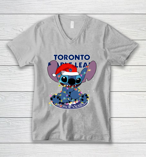 Toronto Maple Leafs NHL Hockey noel stitch Christmas V-Neck T-Shirt 2