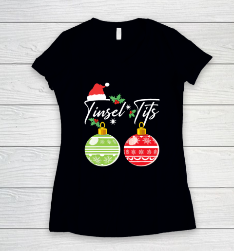 Jingle Balls Tinsel Tits Christmas Matching Couple Funny Women's V-Neck T-Shirt