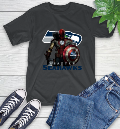 NFL Captain America Thor Spider Man Hawkeye Avengers Endgame Football Seattle Seahawks T-Shirt 2