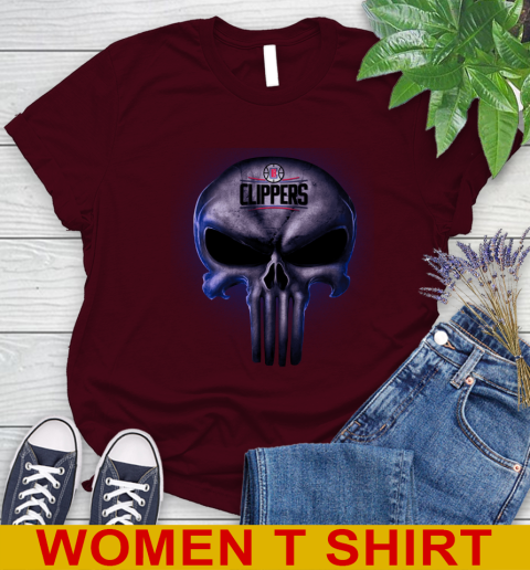 LA Clippers NBA Basketball Punisher Skull Sports Women's T-Shirt 6