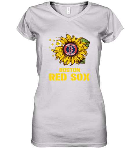 Boston Red Sox Sunflower Mlb Baseball Women's V-Neck T-Shirt