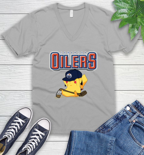NHL Pikachu Hockey Sports Edmonton Oilers V-Neck T-Shirt 4